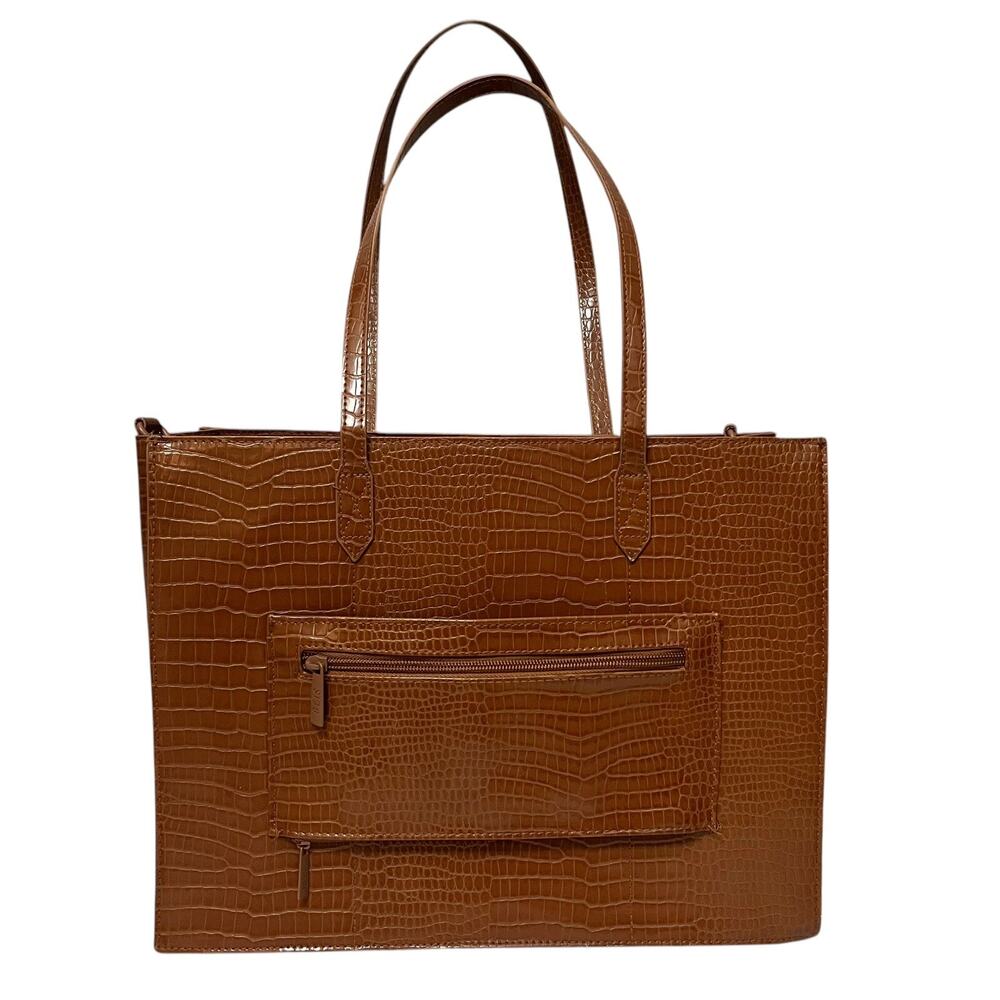 BEIS Brown Croc-Embossed Tote Bag